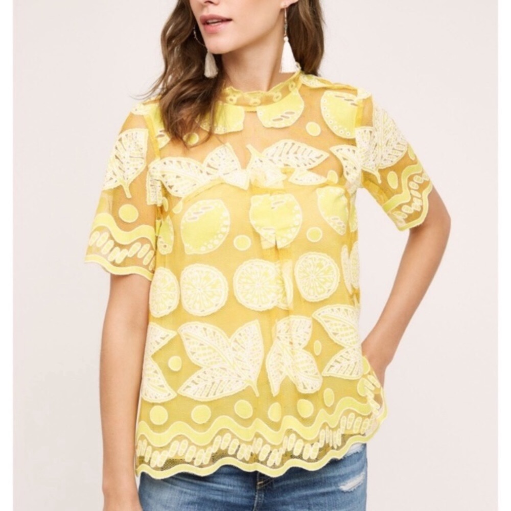 Anthropologie Yellow and White Blouse